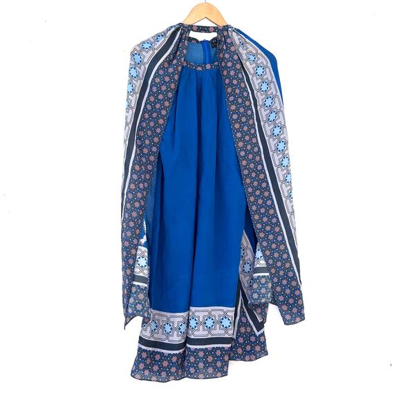 Carolina K Silk Mini Halter Short Cape Dress Blue Flowy Boho XS Cocktail - Picture 2 of 10